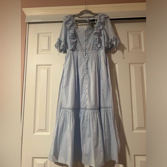 SELF-PORTRAIT 
Broderie Anglaise Cotton Midi Dress - Blue size 4 - Picture 4 of 12